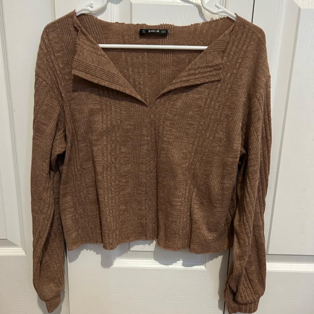Brown Shein long sleeve cropped sweater